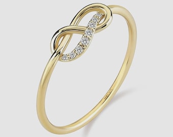 14K Gold Infinity Ring, Dainty Stackable Love Knot Band, Gift for Her