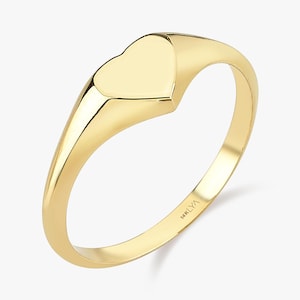 Anillo de sello de corazón de oro real, anillo de sello de corazón, anillo de personalización, anillo de letra personalizado, anillo de sello, anillo de meñique, regalo de cumpleaños para madre