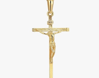 Real Gold Tiny Crucifix Cross Necklace, Crucifix Pendant Necklace, Minimalist Cross Jewelry for Women, Religious Necklace, Cross Necklace