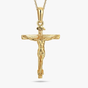 Real Gold Crucifix Cross Necklace, Crucifix Pendant Necklace, Minimalist Cross Jewelry for Women, Religious Necklace, Cross Necklace