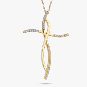 Real Gold Dainty Cross Necklace, Handmade Jewelry, Cross Necklace For Woman, Christmas Gift, Christening Gift, Necklace Charm, Dainty Cross