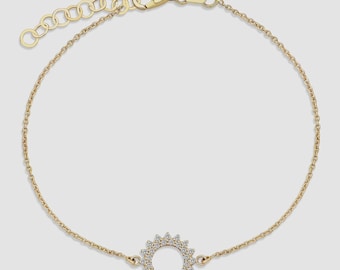 Massief gouden zonarmband, Celestial Sunshine-bedel, cadeau voor haar
