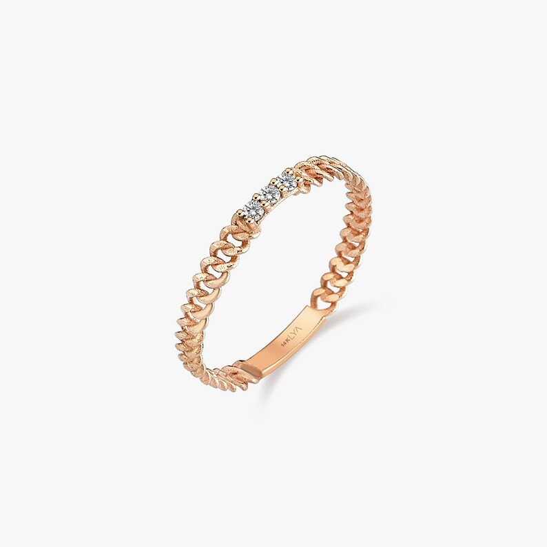 Solid Gold curb link ring, Stackable Cuban Chain Band, Modern Statement Ring for Women image 9