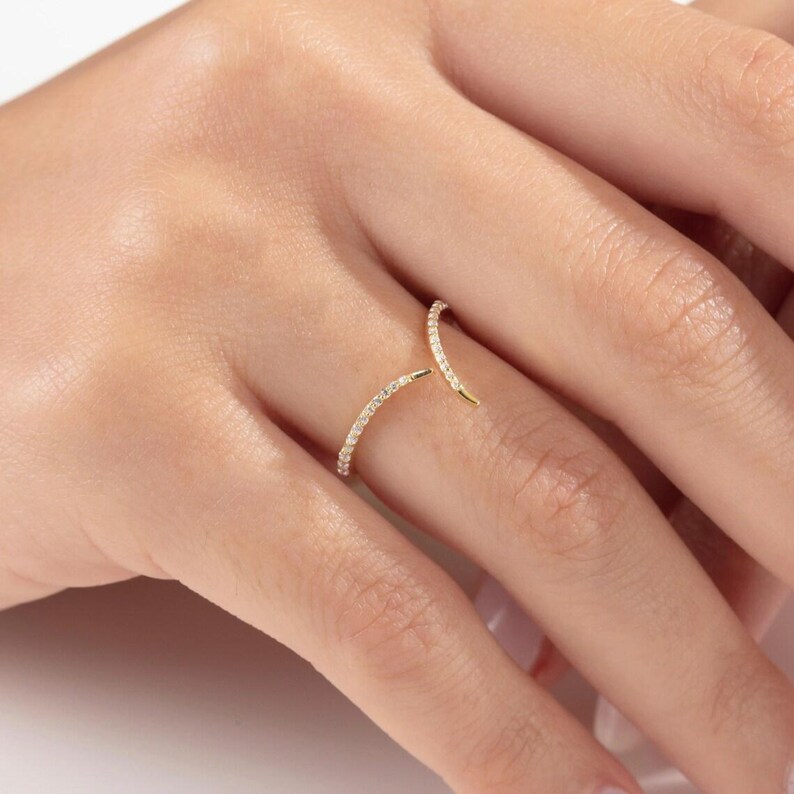 Real Gold Tiny Royal Curve Ring, V Shapped Ring, Unique Stacking Ring ...