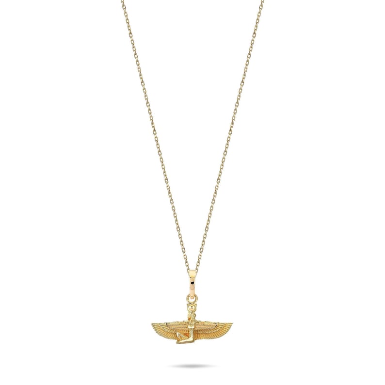 Real Gold Isis Pendant Necklace, Minimalist Egyptian Goddess Amulet, Spiritual Gift for Daughter, Gold Charm Necklace, 10K Gold Necklace image 10
