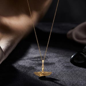 Real Gold Isis Pendant Necklace, Minimalist Egyptian Goddess Amulet, Spiritual Gift for Daughter, Gold Charm Necklace, 10K Gold Necklace image 3