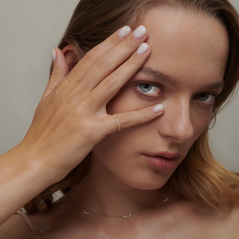 Solid Gold curb link ring, Stackable Cuban Chain Band, Modern Statement Ring for Women image 8