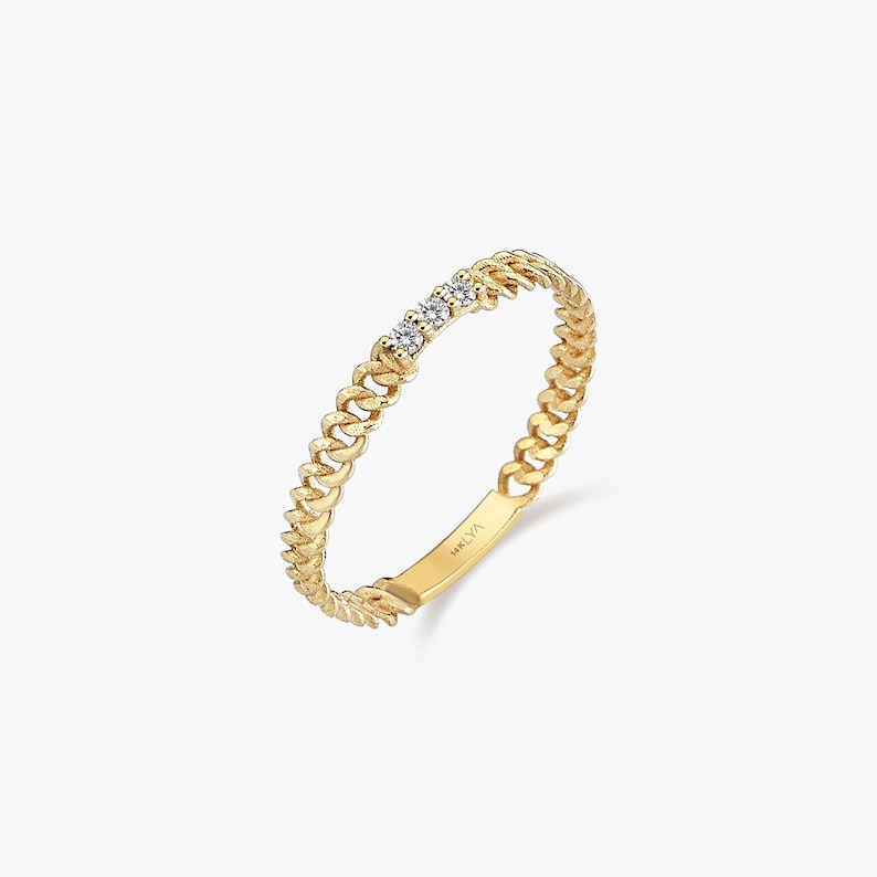 Solid Gold curb link ring, Stackable Cuban Chain Band, Modern Statement Ring for Women image 1