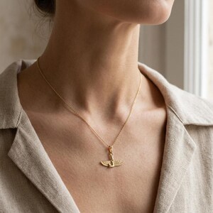 Real Gold Isis Pendant Necklace, Minimalist Egyptian Goddess Amulet, Spiritual Gift for Daughter, Gold Charm Necklace, 10K Gold Necklace image 7