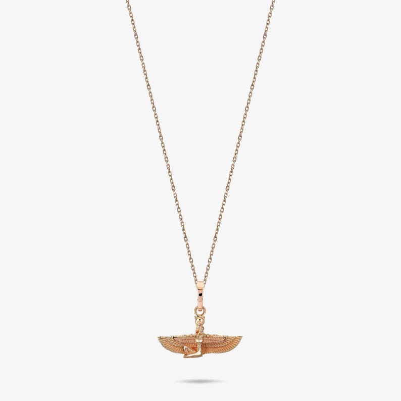 Real Gold Isis Pendant Necklace, Minimalist Egyptian Goddess Amulet, Spiritual Gift for Daughter, Gold Charm Necklace, 10K Gold Necklace image 11
