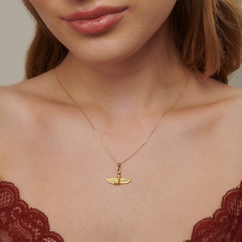Real Gold Isis Pendant Necklace, Minimalist Egyptian Goddess Amulet, Spiritual Gift for Daughter, Gold Charm Necklace, 10K Gold Necklace image 5