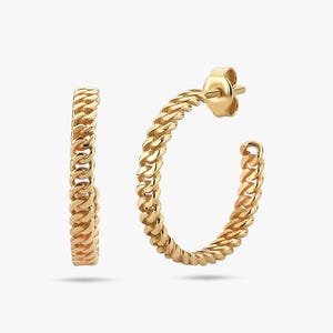 Orecchini a cerchio con catena gourmet in oro vero, orecchini a catena a maglie intrecciate medi, orecchini a cerchio con corda intrecciata, orecchini a cerchio con cavo intrecciato, regalo per la mamma