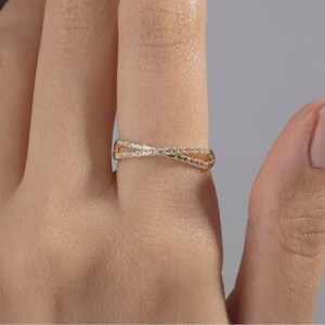 Real Gold X Ring, Criss Cross Minimalist Ring, 14K Gold Ring, Stackable Gold Ring, Cz Engagement Ring