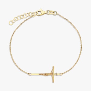 Real Gold Cross Bracelet, Dainty Cross Jewelry, Religious Bracelet, Cross Bracelet Women, Christian Gifts for Women, Communion Gift