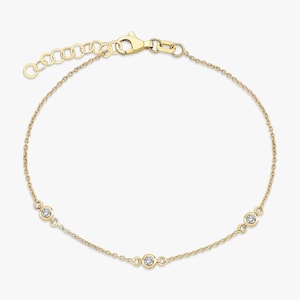 Real Gold Bezel Setting Bracelet, Elegant Bracelet for Women, Dainty Silver Bracelet, Everyday Bracelet, Jewelry Bracelet, Unique Design