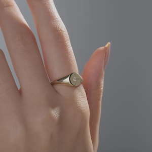 Solid Gold North Star Ring, Celestial Compass Signet Band, Gold Pinky Ring, Engagement Ring, Everyday Ring