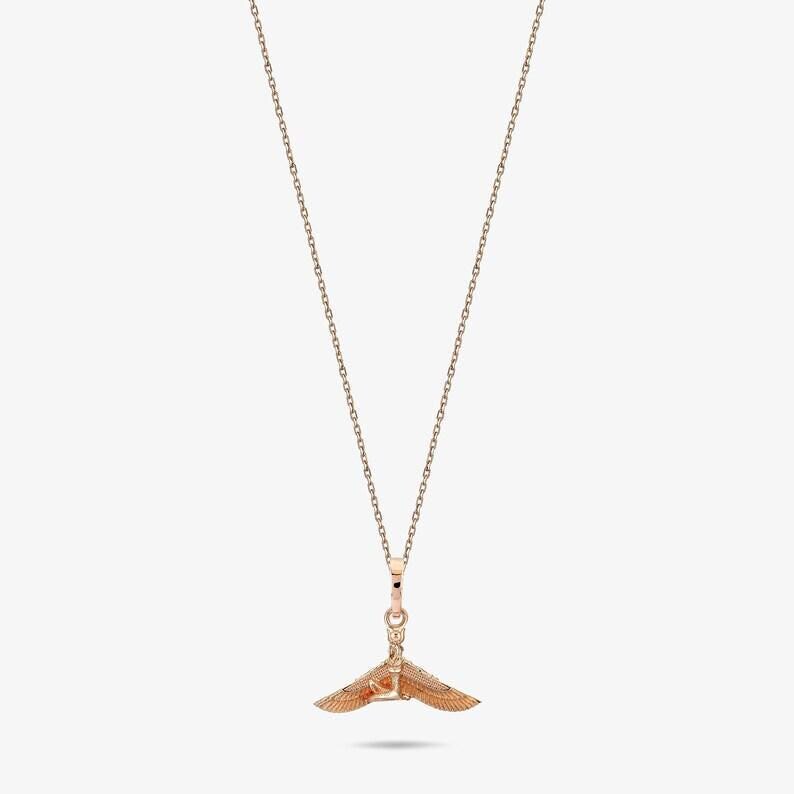 Real Gold Goddess Isis Necklace, Egyptian Mythology Pendant, 14K Gold Necklace, Dainty Gold Necklace, Memorial Necklace image 8