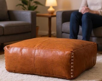 Moroccan seat cushion, footstool pouf leather, outdoor floor cushion, patio furniture, custom anniversary gift, bedside meditation cushion