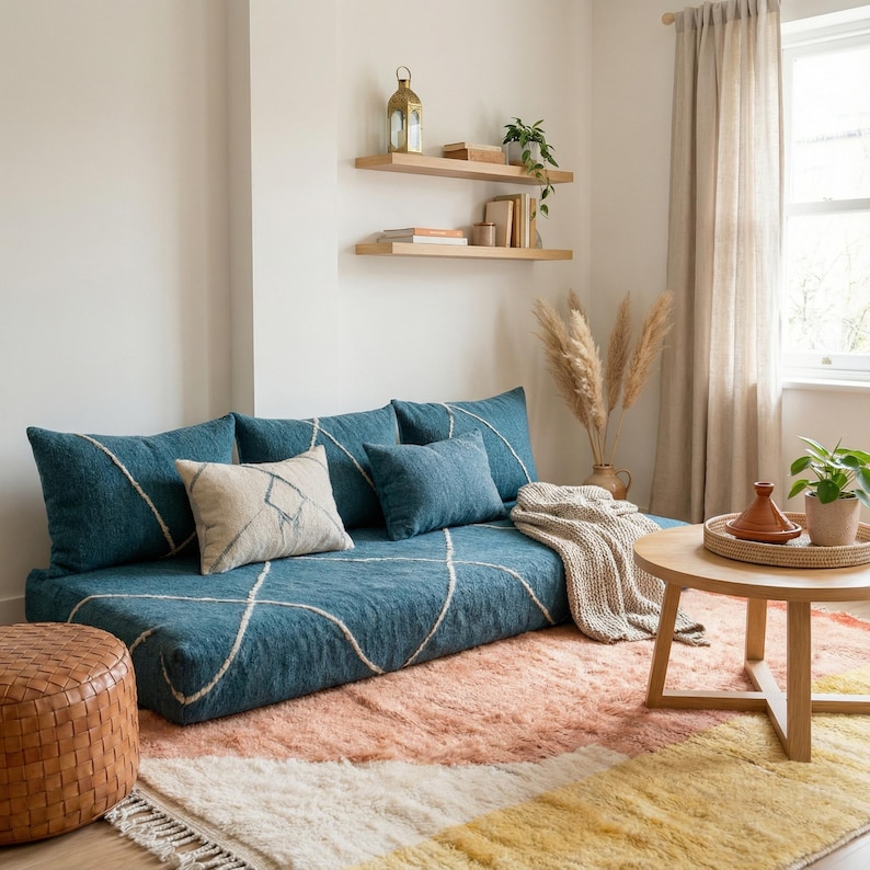 Large Arabic Majlis Sofa, Handmade Beni Ourain Loveseat, Moroccan Wool ...