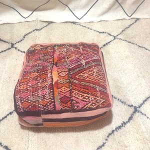 Moroccan Kilim Pouf, Outdoor Kilim Pillow Cover, Floor Seating Pouf, Vintage Moroccan Ottoman, BeniOurain Square Pouf, Meditation Cushion