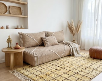 Berber Sofabezüge nach Maß, marokkanischer Wollboden Sofabett, großes arabisches Sofa, großes arabisches Sofa, weiß gestreiftes Togo Sofa,