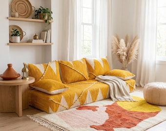 Gran sofá majlis árabe, sofá cama marroquí de lana, loveseat Beni Ourain hecho a mano, sofá Togo blanco y negro, fundas de sofá bereberes personalizadas