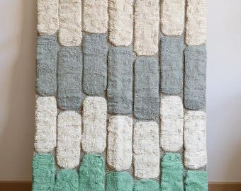 Weißer und grüner Teppich, Marokkanischer Teppich, Weißer Teppich, Marokkanischer Teppich, Einzigartiger Teppich, Schaffell Teppich, Berber Teppich, Beni Ourain Teppich, Beni Ourain Teppich