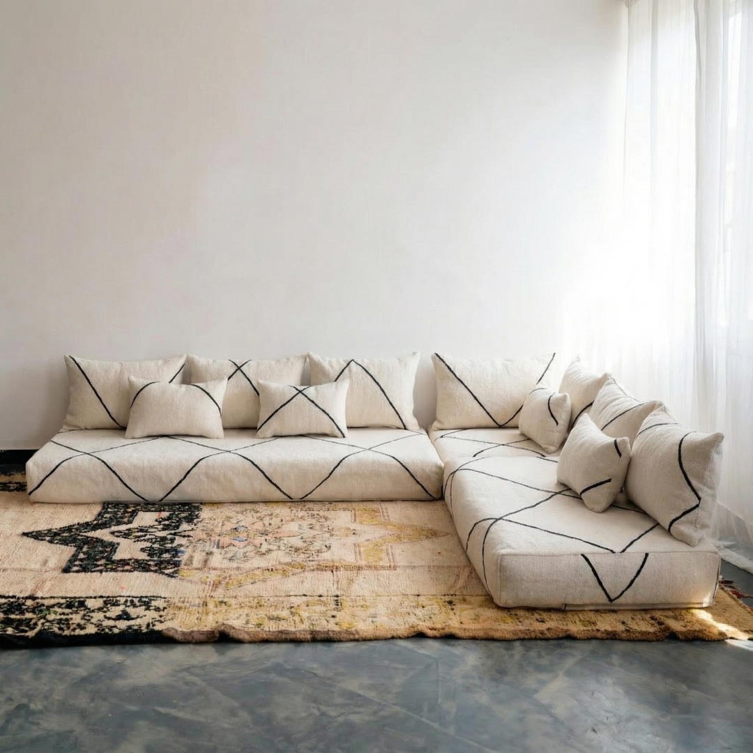 Large Arabic Majlis Sofa, Moroccan Wool Floor Sofa Bed, Handmade Beni ...