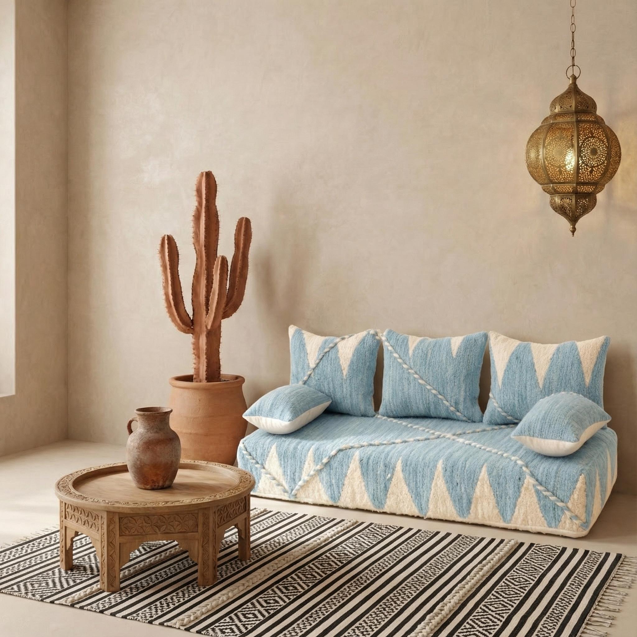 Large Arabic Majlis Sofa, Moroccan Wool Floor Sofa Bed, Handmade Beni ...