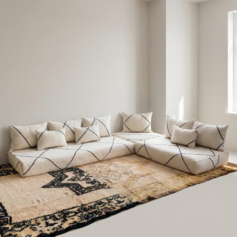 Large Arabic Majlis Sofa, Moroccan Wool Floor Sofa Bed, Handmade Beni ...