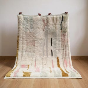 Amazing moroccan rug colorful, aesthetic area rug brown, sheepskin handmade rug, cool modern beni ourain rug, abstract berber custom rug