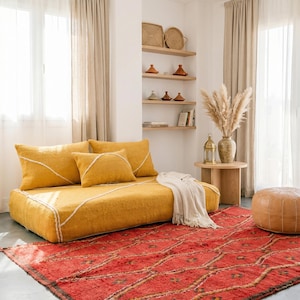 Sofá cama marroquí de lana, loveseat Beni Ourain hecho a mano, gran sofá árabe Majlis, sofá Togo de rayas blancas, fundas de sofá bereberes personalizadas