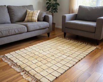 Moroccan rug checkered brown, sheepskin beni ourain rug, grid morrocan rug, traditional custom rug, art deco area rug, berber handmade rug