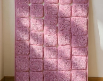 Aesthetic Moroccan rug checkered, Gorgeous moss rug, art deco pink area rug, sheepskin handmade rug, berber beni ourain rug, grid custom rug