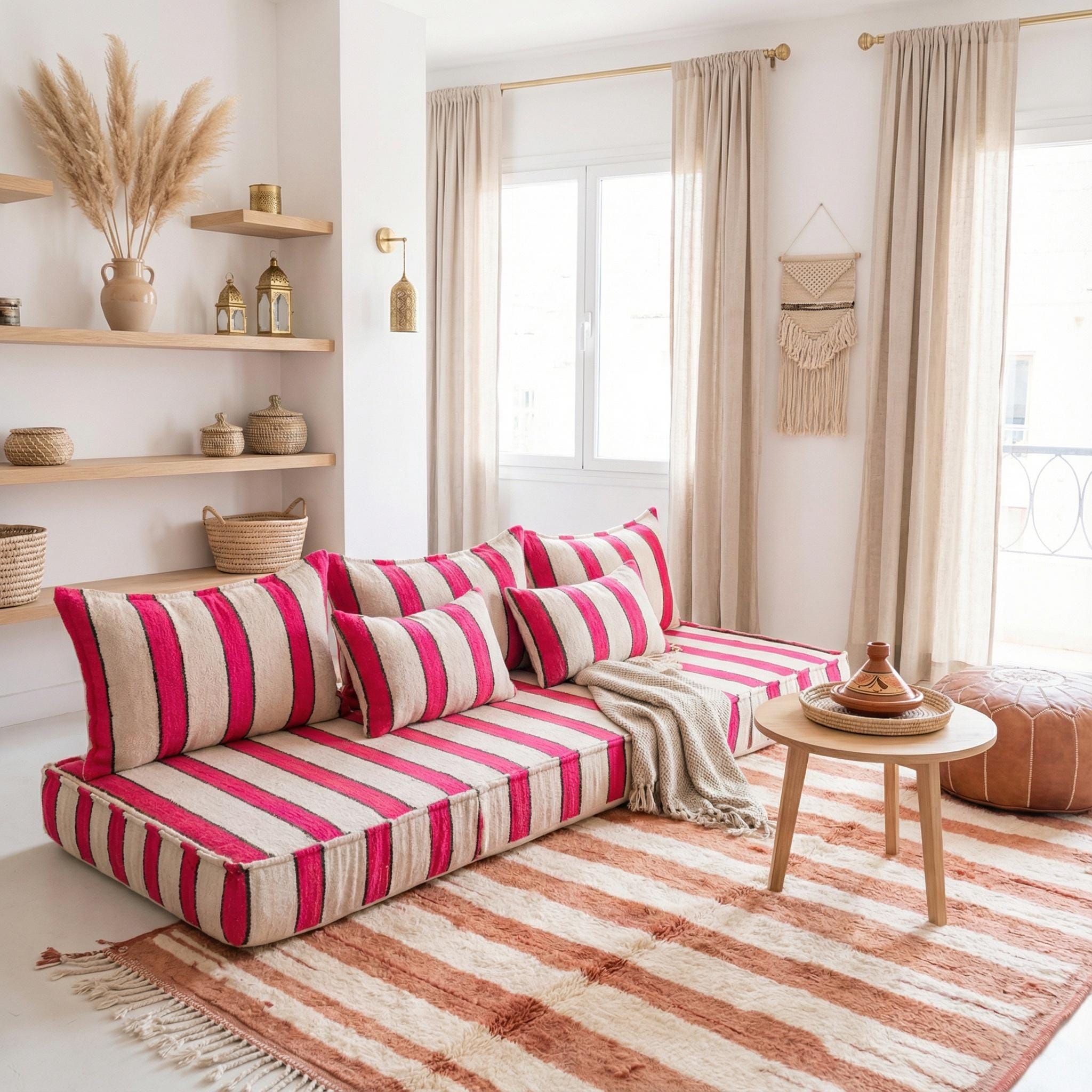 Moroccan Wool Floor Sofa Bed, Handmade Beni Ourain Loveseat, Large ...