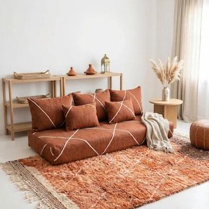 berber custom couch covers, brown and white floor sofa, moroccan wool togo sofa, handmade beni ourain loveseat, large arabic majlis sofa