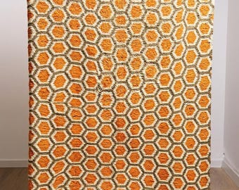 Tappeto marocchino arancione boho, tappeto color pesca, tappeto in pelle di pecora fatto a mano, tappeto moderno Beni Ourain, tappeto berbero personalizzato, autentico tappeto in lana Beni Mrit