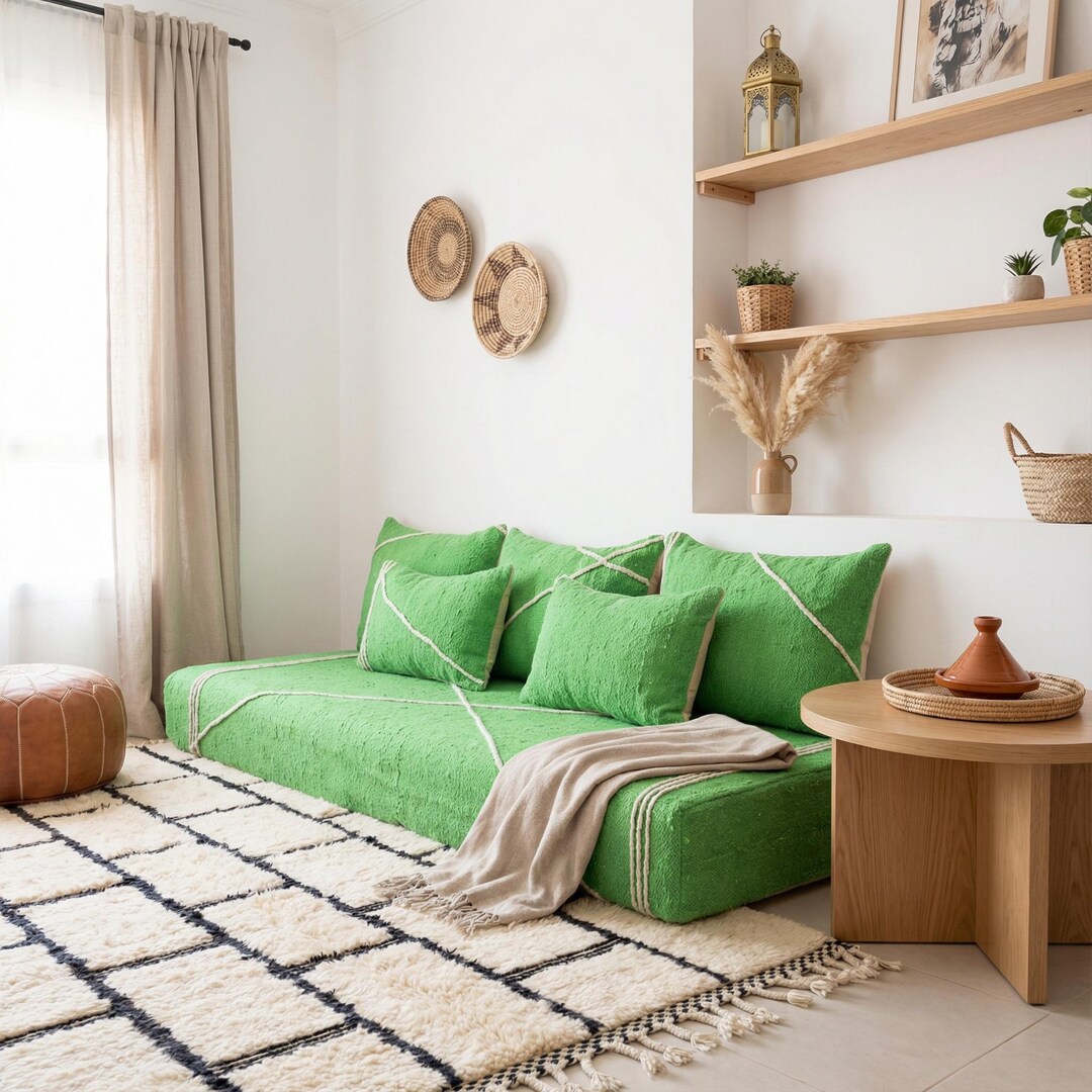 Large Arabic Majlis Sofa, Handmade Beni Ourain Loveseat, Moroccan Wool ...