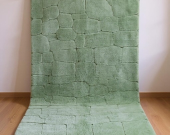 Wunderschöner marokkanischer Teppich Boho, ästhetischer Moosteppich, erstaunlicher salbeigrüner Teppich, handgefertigter Schaffellteppich, Berber Beni Ourain Teppich, abstrakter kundenspezifischer Teppich
