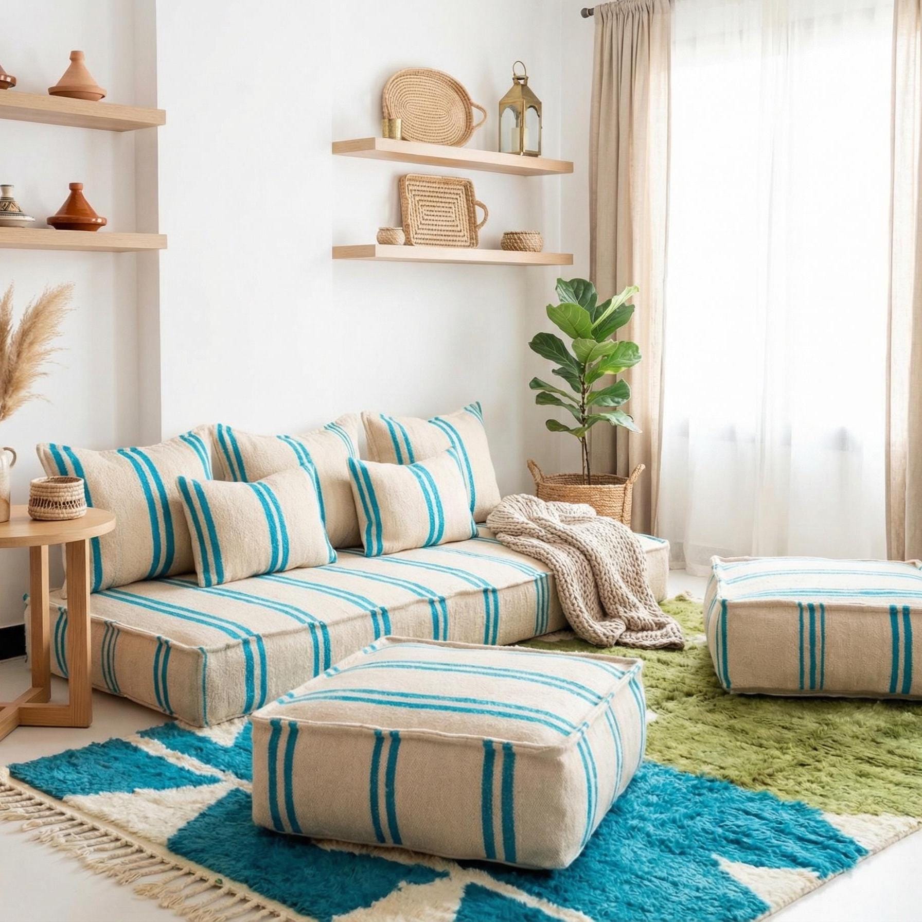 Large Arabic Majlis Sofa, Handmade Beni Ourain Loveseat, Moroccan Wool ...