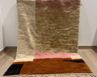 Tappeto marocchino arancione boho, fantastico tappeto personalizzato, tappeto berbero moderno, tappeto color pesca marrone, grande tappeto rosa fatto a mano, tappeto Beni Ourain in pelle di pecora