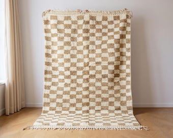 Moroccan rug checkered brown, sheepskin beni ourain rug, white morrocan rug, traditional custom rug, moss area rug, berber grid handmade rug