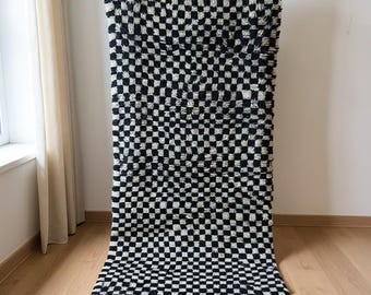 Moroccan rug checkered black, abstract beni ourain rug, mid century modern rug, berber custom rug, area rug black, sheepskin handmade rug