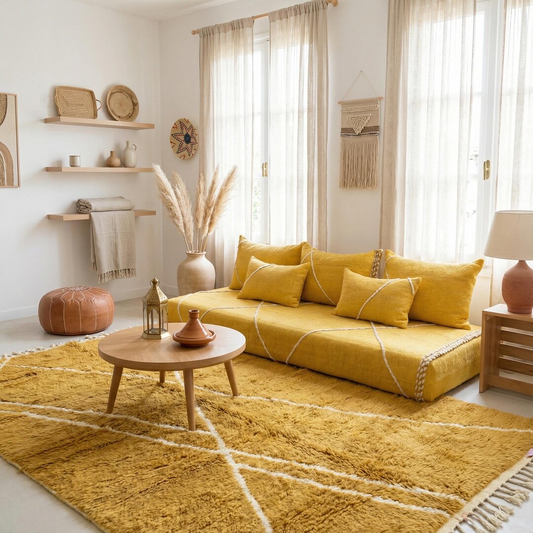 Large Arabic Majlis Sofa, Handmade Beni Ourain Loveseat, Moroccan Wool ...
