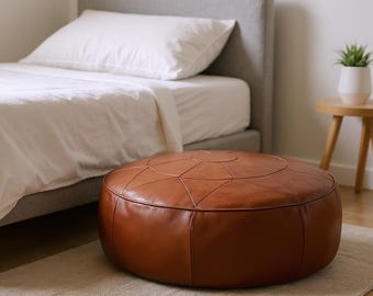 Footstool pouf leather, morocco ottoman pouf, berber floor cushion, fantasy patio furniture, custom personalized gift, meditation cushion