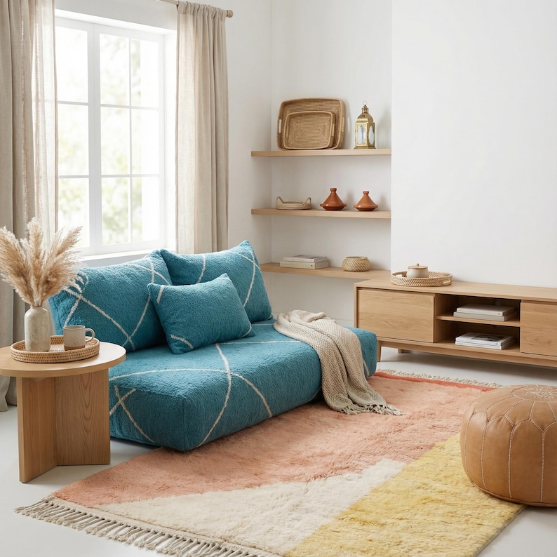 Large Arabic Majlis Sofa, Handmade Beni Ourain Loveseat, Moroccan Wool ...