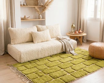 Sofá marroquí de lana, loveseat boujaad anudado a mano, sofá majlis árabe abstracto, fundas de sofá blancas abstractas, increíble sofá Togo personalizado