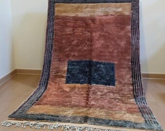 Orange moroccan rug black, beni mrirt peach area rug, sheepskin handmade rug, modern beni ourain rug, berber custom rug, Tapis berbere