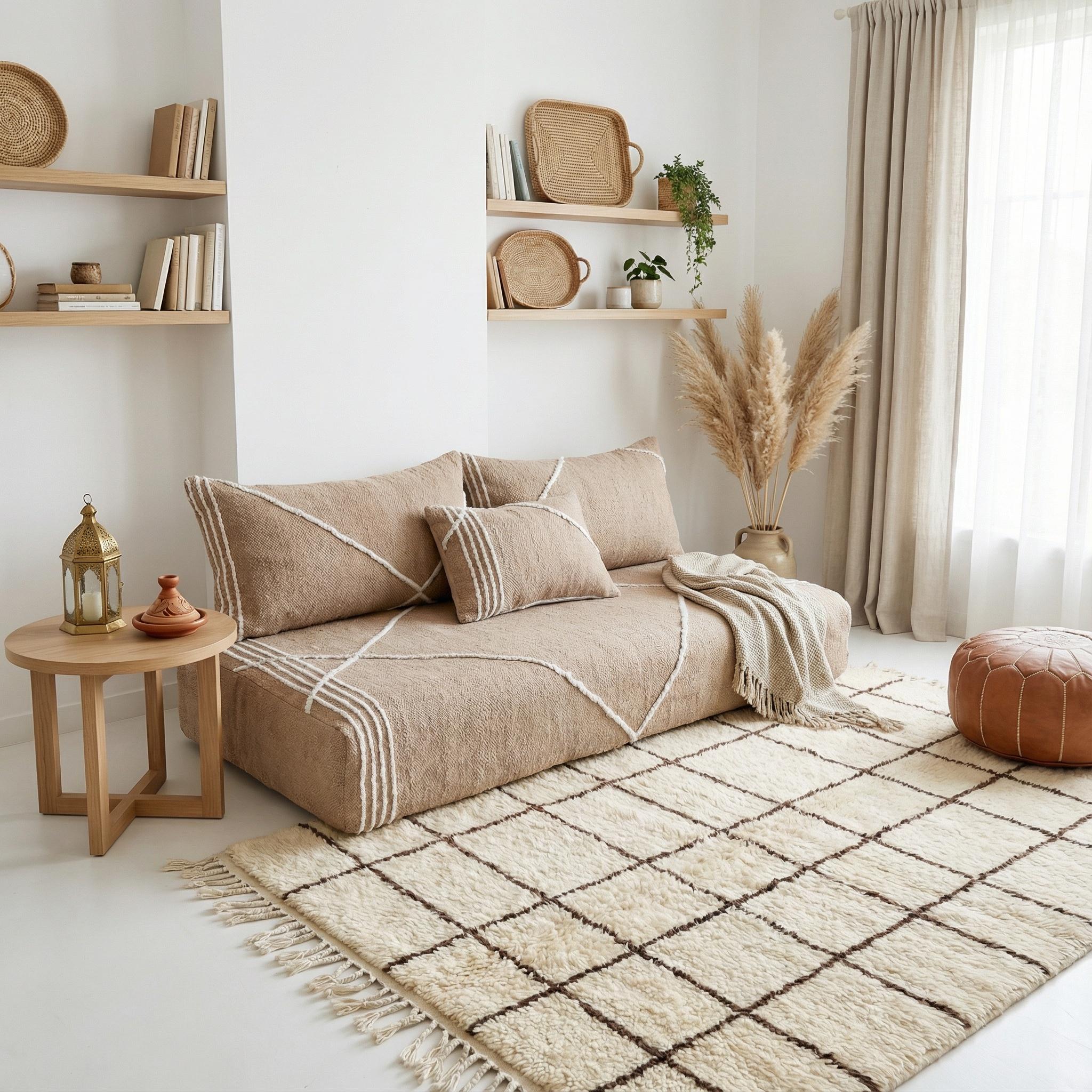 Berber Custom Couch Covers, Moroccan Wool Floor Sofa Bed, Handmade
