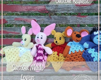 Winnie-the-Pooh character Lovey Blankets,  custom request, made to order